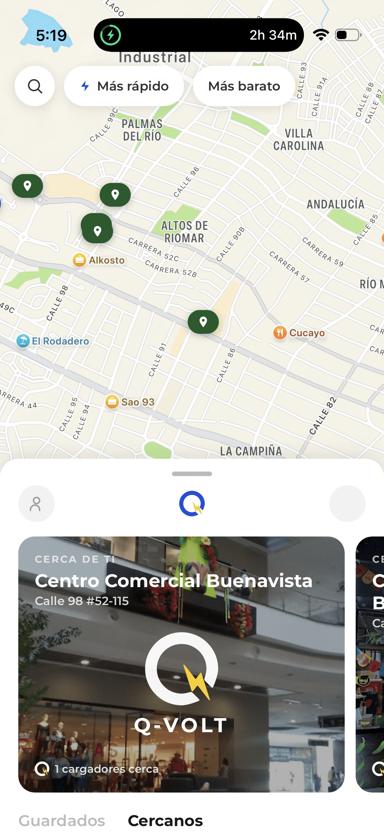 App de EasyCarga mostrando electrolineras cercanas