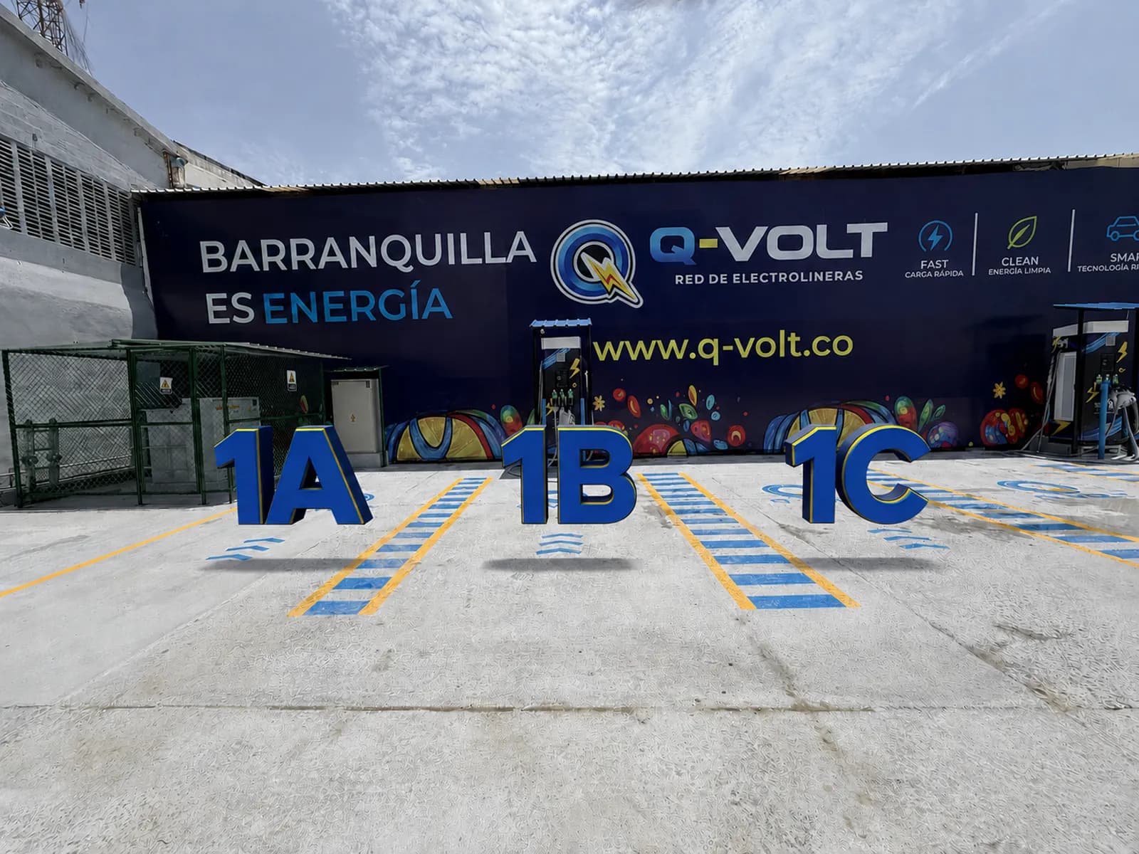 Plazas de carga 1A, 1B y 1C en la electrolinera Q-Volt