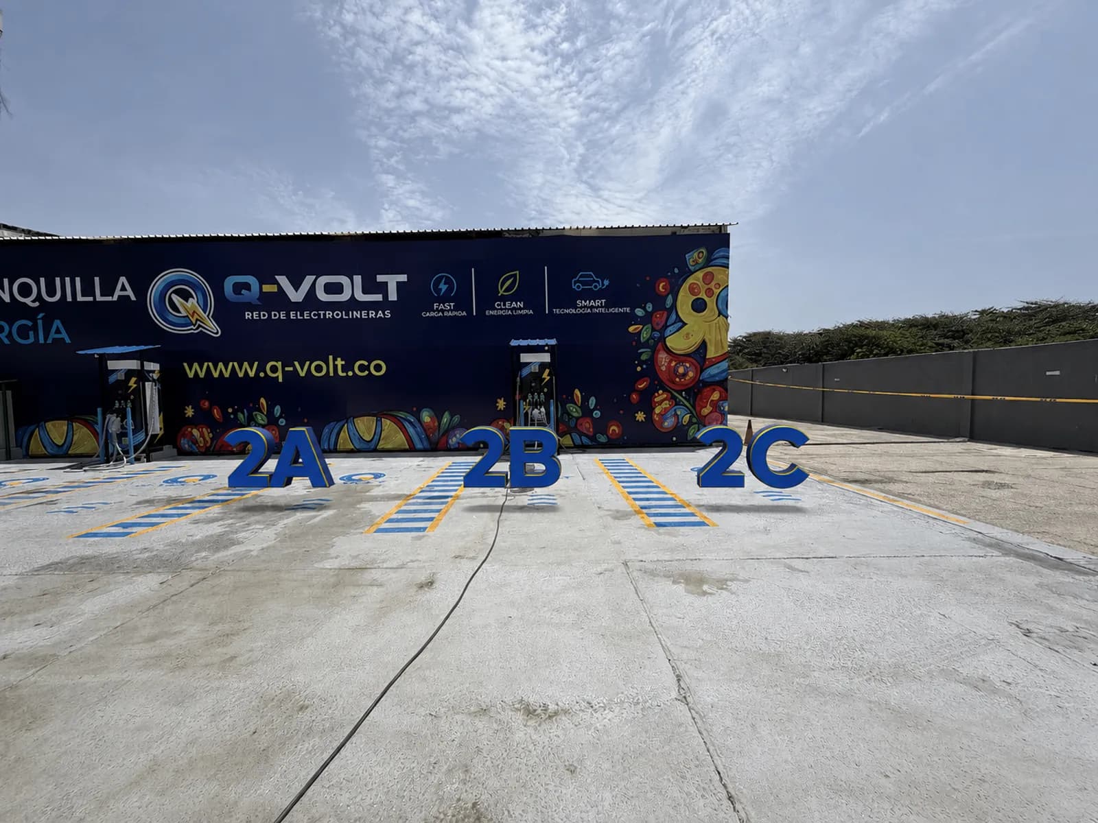 Plazas de carga 2A, 2B y 2C en la electrolinera Q-Volt